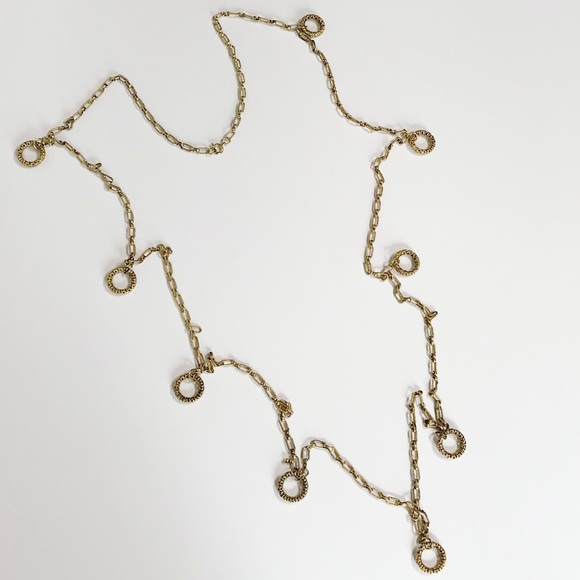 Edwardian Embellished Gold Tone Chain With Filigree Cutout Ring Opera Length 54" - Picture 8 of 14